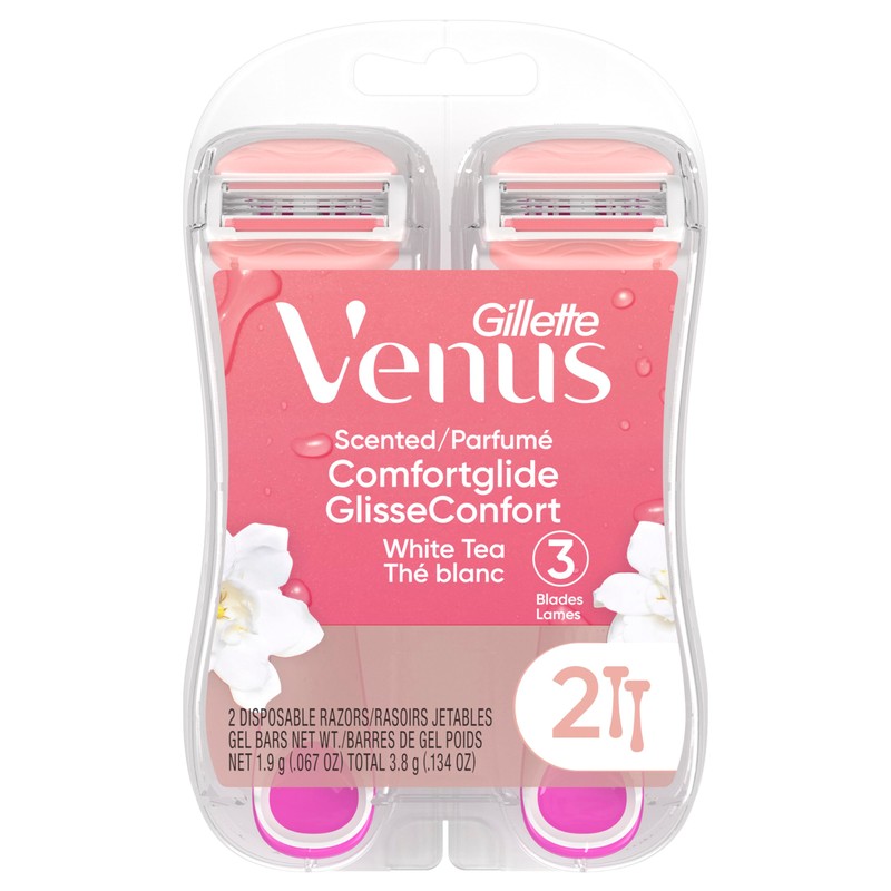 Gillette Venus ComfortGlide White Tea Women's Disposable Razor, 2 Count