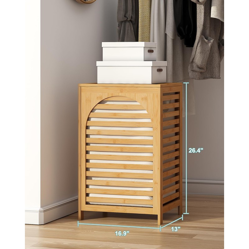 Laundry Hamper, 22.5 Gallon (85L) Bamboo Wood Clothes Laundry Basket
