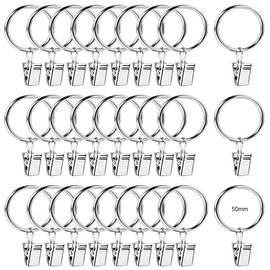 Pack of 30 Curtain Rings Curtain Rings 50 mm Curtain Clips Curtain Rings with Clips Curtain Clip Metal Curtain Rings Silver for Curtain Rod and Shower Curtain Hanging Ring