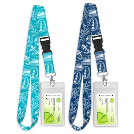 Limeloot 2-Pack Cruise Lanyards for Cruise Ship Cards | Silky Cruise Ship Lanyards for Cards, ID, Cash, Cruise Essentials | Detachable Buckle and Waterproof Cruise Card Holder | Teal and Blue Set