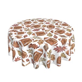 QANOK Fall Tablecloth Round 70×70 Inch, Football Maple Leaf Decor Print Tablecloth Washable Autumn Thanksgiving Table Cover for Party Picnic Dinner Decor