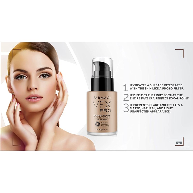 FARMASi Vfx Pro Foundation, Full Coverage Liquid Cream, Lightweight Long