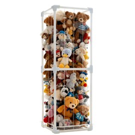 puheca Large Stuffed Animal Storage Organizer, Creative PVC Stuffed Animals Storage Zoo Cage, Vertical Space Saving Large Capacity Plush Toy Zoo Holder for Kidroom Playroom-White