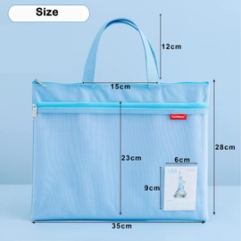 Zip File Pouch,A4 Document Bag, Zippered Handbag, Books Carry Bag Waterproof Double Zippers Pockets for Office Travel (Blue)