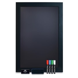 Magnetic Wall Chalkboard, Extra Large Size 20" x 30", Wood Frame, Chalkboard Sign, Vertical or Horizontal Wall Mount, Includes 4 Chalk Markers, Chalk & Eraser, by Better Office Products (Solid Black)