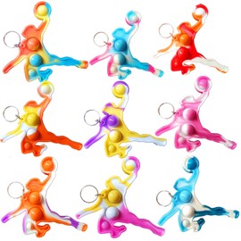 (Basketball Match Students Gift) 24 Packs Bulk Small Mini Pop Sport Basketball Boy Keychain for Basketball Favors Party, Mini Sports Fidget Party Packs