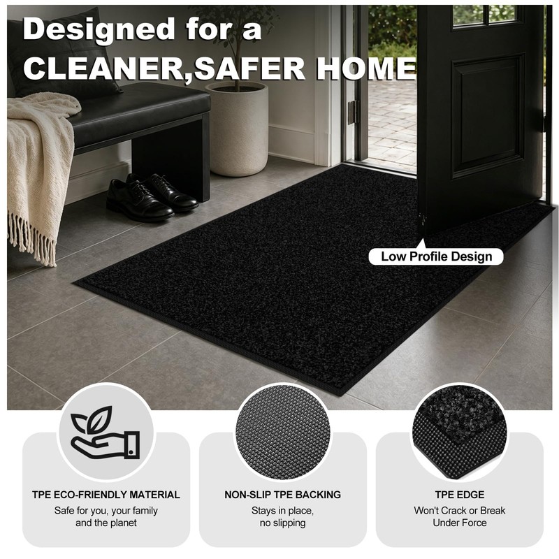 Super Absorbent Front Door Mat, 36" x 24", Non-Slip Washable