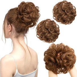 PORSMEER 2 Pieces Hairpiece with Elastic Band, Large Bun Hairpiece, Auburn Curly Hair Scrunchie with Hair, Updo Hairstyles, Messy Bun Scrunchies, Hairpieces for Women, Girls, Ponytail