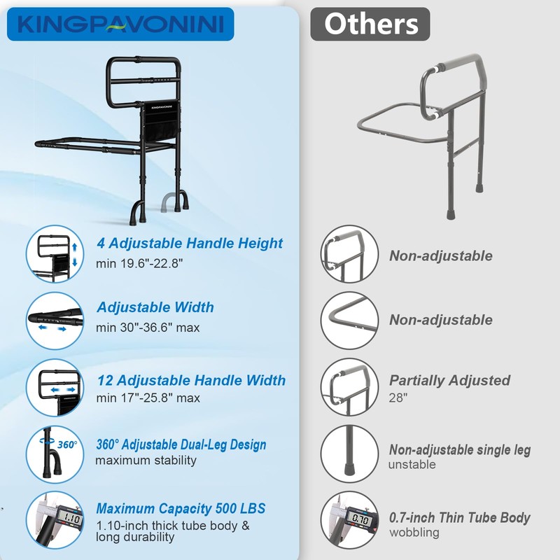 KingPavonini Bed Rails for Elderly Adults Safety with 9 Level