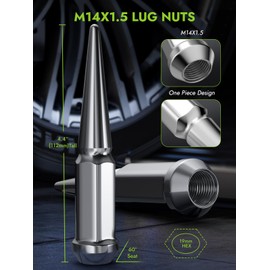 AUTOPTIM 24PCS M14x1.5 Spike Lug Nuts - Replacement for Silverado GMC Sierra Suburban Express Ford F150 Ram 1500 Cone Bulge Seat Aftermarket Wheel, Chrome Closed End Spiked Nuts with 1 Socket Key