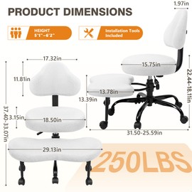 AtHope Cross Legged Office Chair, Criss Cross Desk Chair ADHD Meditation Kneeling Yoga Seat with Adjustable Height, Lumbar Support, Wider Footrest and Wheels (Pearl White)