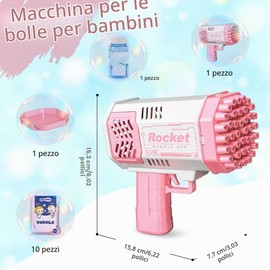 Pistola Bolle di Sapone, Macchina automatica per Bambini, Macchina per Bambini, Feste di Compleanno, Pasqua, Bolle Automatica, Estate - Rosa