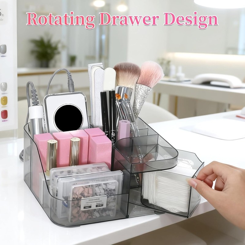 BQAN Clear Acrylic Desk Organizer with Swivel Drawer Drill and