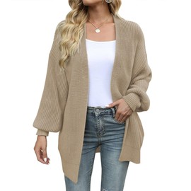 Jhsnjnr Women's Oversized Casual Long Sleeve Knit Outwear Open Front Chunky Cardigan Sweater Khaki