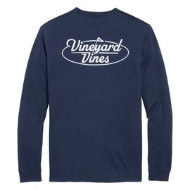 vineyard vines Men's VV Golf Flag Logo Long-Sleeve Pocket Tee, Nautical Navy