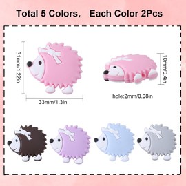 SUNNYCLUE 1 Box 10PCS Hedgehog Beads Bulk Animal Silicone Beads Cute Cartoon Animals Focal Center Drilled Loose Spacer Double Sided Beads Bulk for Beading Pens Keychain Making Kit Bracelet Crafts