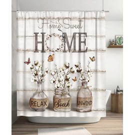 Tijuboni Farmhouse Shower Curtain Cotton Flowers Shower Curtains for Neutral Country Bathroom Decor Rustic Shower Curtain Set Waterproof Polyester Fabric 60 x 72 Inch