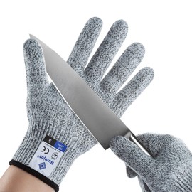 Numjot Cut Resistant Gloves,1 Pairs Food Grade Level 5 Protection, Safety Kitchen Cut Gloves for Oyster Shucking, Fish Fillet Processing, Mandolin Slicing, Meat Cutting and Wood Carving(Gray-Small)