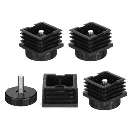 sourcing map 4 Set Leveling Feet, M8x40x40mm Plastic Adjustable Furniture Leg Leveling Square Tube Insert Screw-in Glide Levelers for Table Chair Furniture, Black