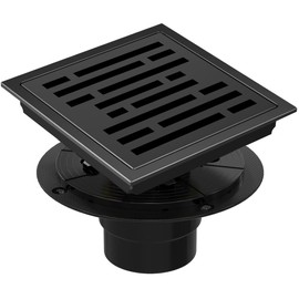 6 Inch Square Shower Floor Drain, Shower Drain Kit with Flange, Square Shower Drain, SUS 304 Stainless Steel Floor Drain,Matte Black