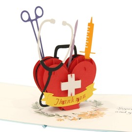 CUTE POPUP Medical Thank you 3D popup card for doctor, nurse or paramedic- 6x8 inches - Memorable Keepsake for Friend, family or Colleague in any Occasion