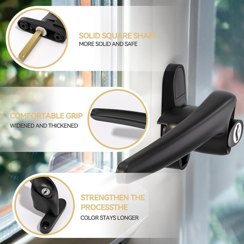 Bwintech 2 Pcs Offset Black UPVC Aluminium Window Handle,Left Hand,