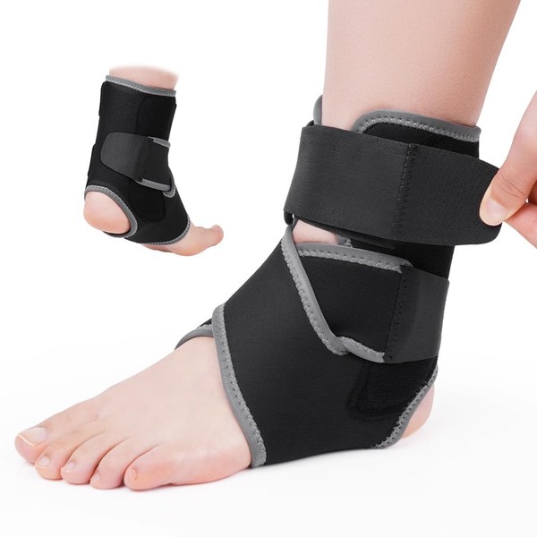 NEWGO Ankle Brace Ankle Brace Adjustable Foot Bandage Ankle Support with Stabilisers on Both Sides for Ankle Women Men (Black)