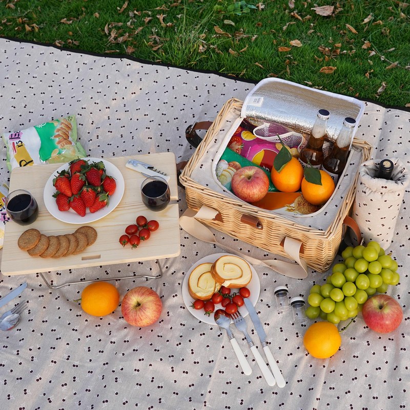 HappyPicnic Picnic Basket for 2, Handmade Wicker Picnic Set with