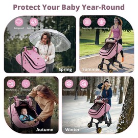 Bioby Waterproof Baby Car Seat Cover, Infant Car Seat Cover for Boy Girl, Roomy Cozy Windproof Sun Protection Baby Carseat Covers Canopy with Breathable Net and Holes, Universal Fitted, Pink