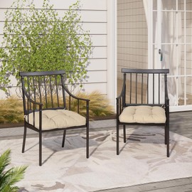 Aoodor 19" x 19" x 5" Tufted Outdoor Chair Cushions, Water Resistant & Fade Resistant Polyester Dining Chair Pads with 2 Straps for Patio Furniture, Set of 2