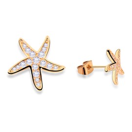 Starfish Earrings Cz Pave Starfish Stud Earrings for Girls (A: Starfish Earrings Gold)