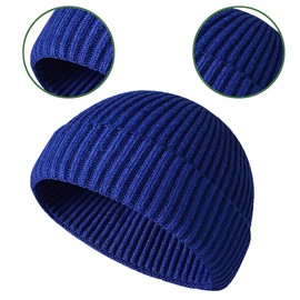 JFAN Trawler Winter Beanie Hat Baseball Cap Roll up Edge Skullcap Fisherman Beanie Unisex Cuffed Short Knit Fisherman Beanie Winter Hats-Royal Blue