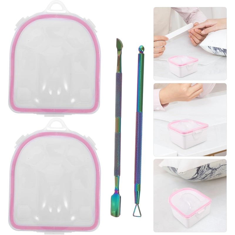 Cuenco para Remojar Uñas Rosa con Acero Inoxidable, Kit de