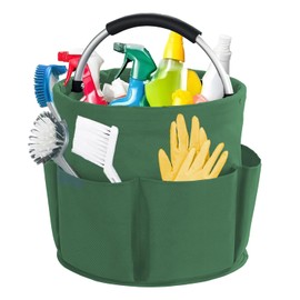 Kiswleon 17L Cleaning Caddy With Handle, Cleaning Basket Organiser, Foldable Cleaning Caddy for Space Saving, Cleaning Bucket Organiser for Cleaning Products Organiser,Easy to Clean and Carry（Green）