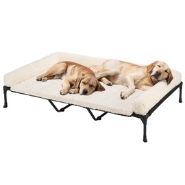 Veehoo Cooling Elevated Dog Bed Add Removable Deluxe Rose Plush Bolster Cushion Mat, 59" x 37" Washable Dog Couch Bed, Raised Pet Cot with Breathable Teslin Mesh, No-Slip Feet, White, CWC2439B