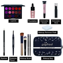 Kit de Maquillaje para Mujer Todo en Uno 27 Piezas, Kit Cosmético Completo, Set de Maquillaje para Mujer Principiante, Juegos de Maquillajes Completo Incluye Sombras de Ojos, Juego de Brillo, Rubor, Base, Lápiz de Cejas, Brochas