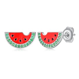 Watermelon Earrings 925 Sterling Silver Fruit Earrings Watermelon Fruit Stud Earrings Fruit Jewelry Gifts for Women Girls