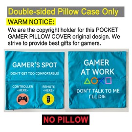 ZUYUROU Gamer Gifts, Pocket Design Throw Pillow Covers 18 x 18 Inch, Gaming Room Décor Stocking Stuffers Easter Basket Stuffers for Teen Boys Girls Men Father Boyfriends-Blue