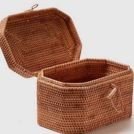Zerodeko 1pc Rattan Snack Box Empty Straw Market Baskets Rattan Woven Suitcase Wicker Easter Basket Containers with Lids Snack Containers Fruit Holder Wooden Travel Storage Bags Food
