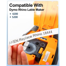 4 x Aken 18444 Label Tape Compatible with Dymo Rhino 5200 Label Tape 12 mm x 5.5 m, Black on White Industrial Vinyl Labels Compatible with Dymo Rhino 4200, 5000, 5200, 6000 Printer