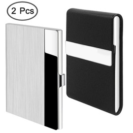 2 piezas Profesional Caja de Tarjeta de Visita, SENHAI Acero inoxidable Y PU Cuero Tarjetero con Bolsillo magnético cerrado Nombre Crédito Tarjeta de identificación Caso Para hombre y mujer