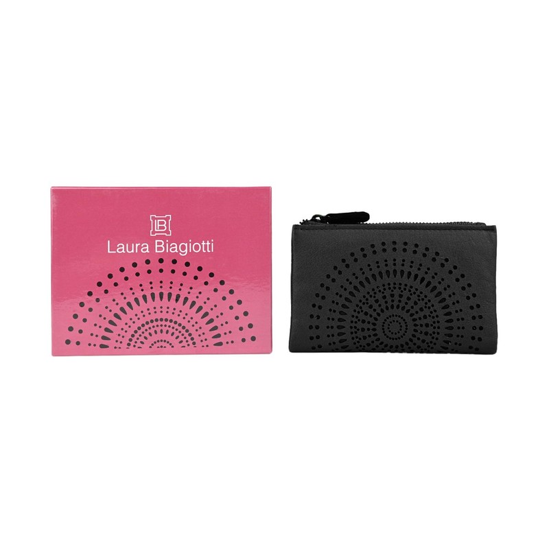Laura Biagiotti Ladies Genuine Leather Perforated Geometric Pattern Small Compact