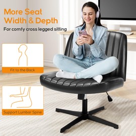 DUMOS Cirss Cross Chair Legged Office Wide Comfy Desk Seat, No Wheels Armless Computer Task Seating, Swivel Vanity Home Height Adjustable