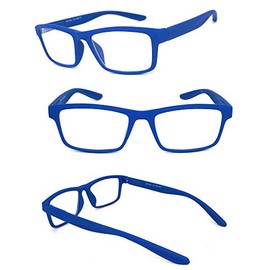 VeryHobby Men Women Retro Square Rubberized Frame Reading Glasses Spring Hinges (Blue, 3.50)