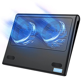 TECKNET Laptop Cooling Pad, Portable Ultra-Slim Quiet Laptop Notebook Cooler Cooling Pad Stand with 2 USB Powered Fans, Fits 12-16 Inches (Blue)
