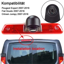 Kalakus HD Parking Aid Car Reversing Camera in 3rd Brake Light Brake Light Rear View Camera Transport Window Suitable for Peugeot Expert 2007-2016/Fiat Scudo 2007-2016/Citroen Jumpy 2007-2016