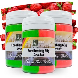 Zite Fishing UV Active Trout Paste Set - 3 x 60 g Special Edition - Trout Dough as Bait Set for Trout Fishing (Strawberry Red/Green)