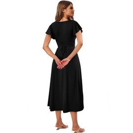 SAMPEEL Summer Dresses for Women 2025 Midi Maxi Funeral Wedding Guest Casual Flowy Wrap Black Dress Date Vacation Outfits XL