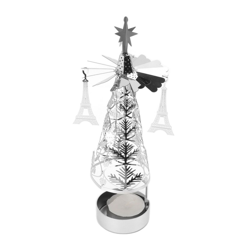 Christmas Tree Carousel Spinning Candle Holder Stainless Steel Rotary Tree