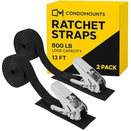 CondoMounts RSSB21 Ratchet Straps with Protective Pads, 13 Ft x 1 Inch, 800 lb Load Capacity, 2-Pack, Black